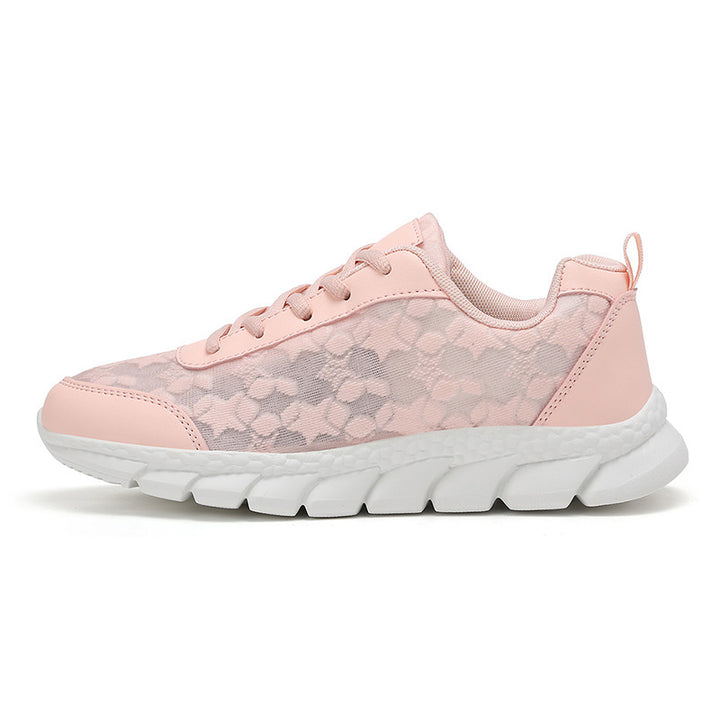 Ladies nan net sneakers with floral cutout pattern, flexible segment sole and cushioned heel collar Mune Fashion