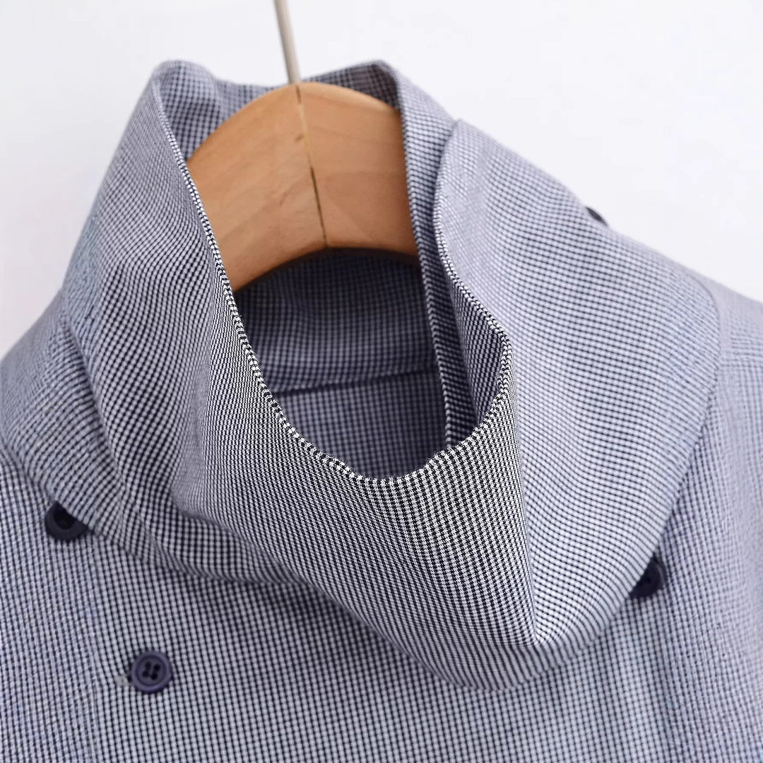 Women lightweight oversized shirt jacket with high funnel collar and asymmetrical button placket Mune Fashion