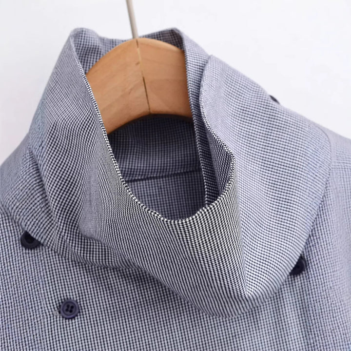 Women lightweight oversized shirt jacket with high funnel collar and asymmetrical button placket Mune Fashion