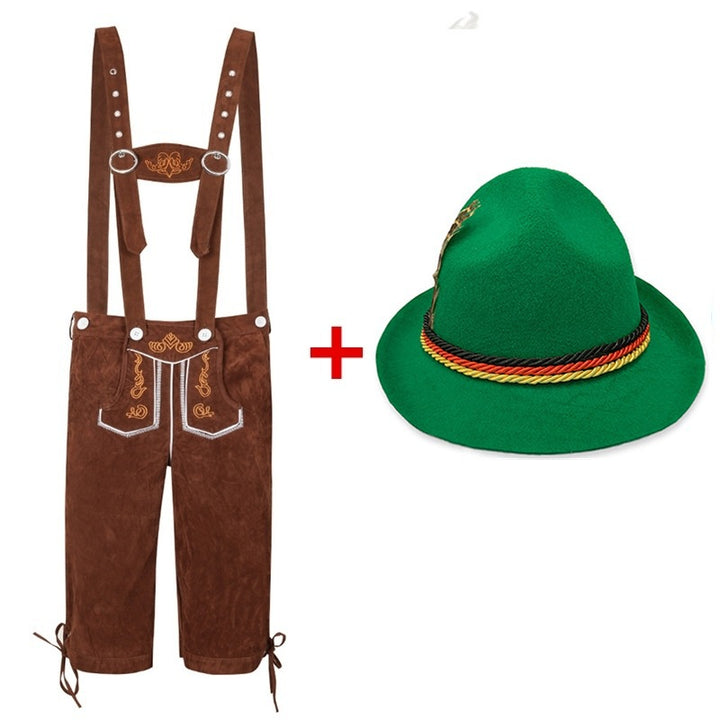 Men's Trachten leather shorts knee-length with adjustable suspenders and felt hat Mune Fashion