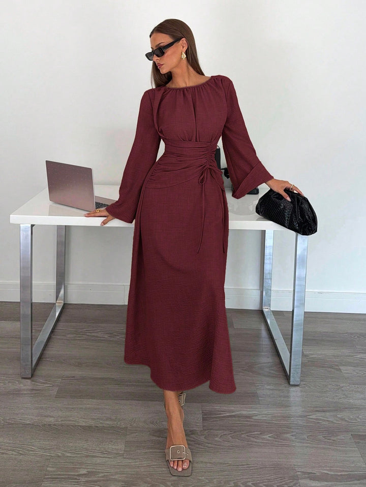 Ladies Max Dress with gathered waist lacing and bell sleeves Mune Fashion