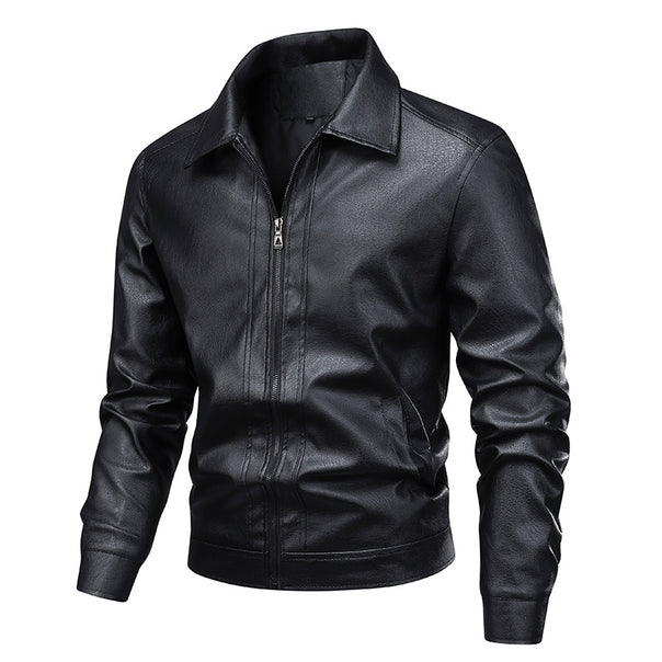Men's Slim Fit Faux Leather Blouson in Vintage Flight Style with Shirt Collar and Zipper