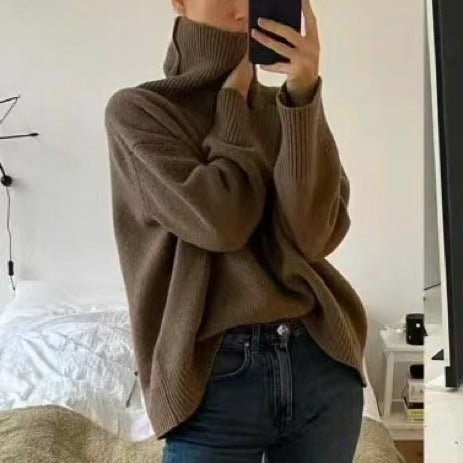 Women's Oversized Turtleneck Sweater with Ribbed Texture Mune