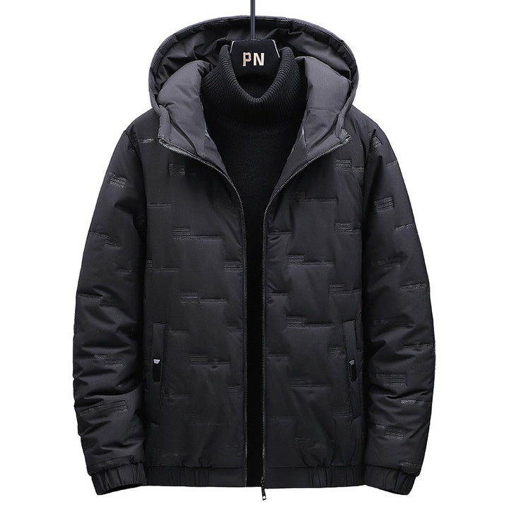 Men's Padded Quilted Jacket with Hood and Geometric Quilting Mune Fashion