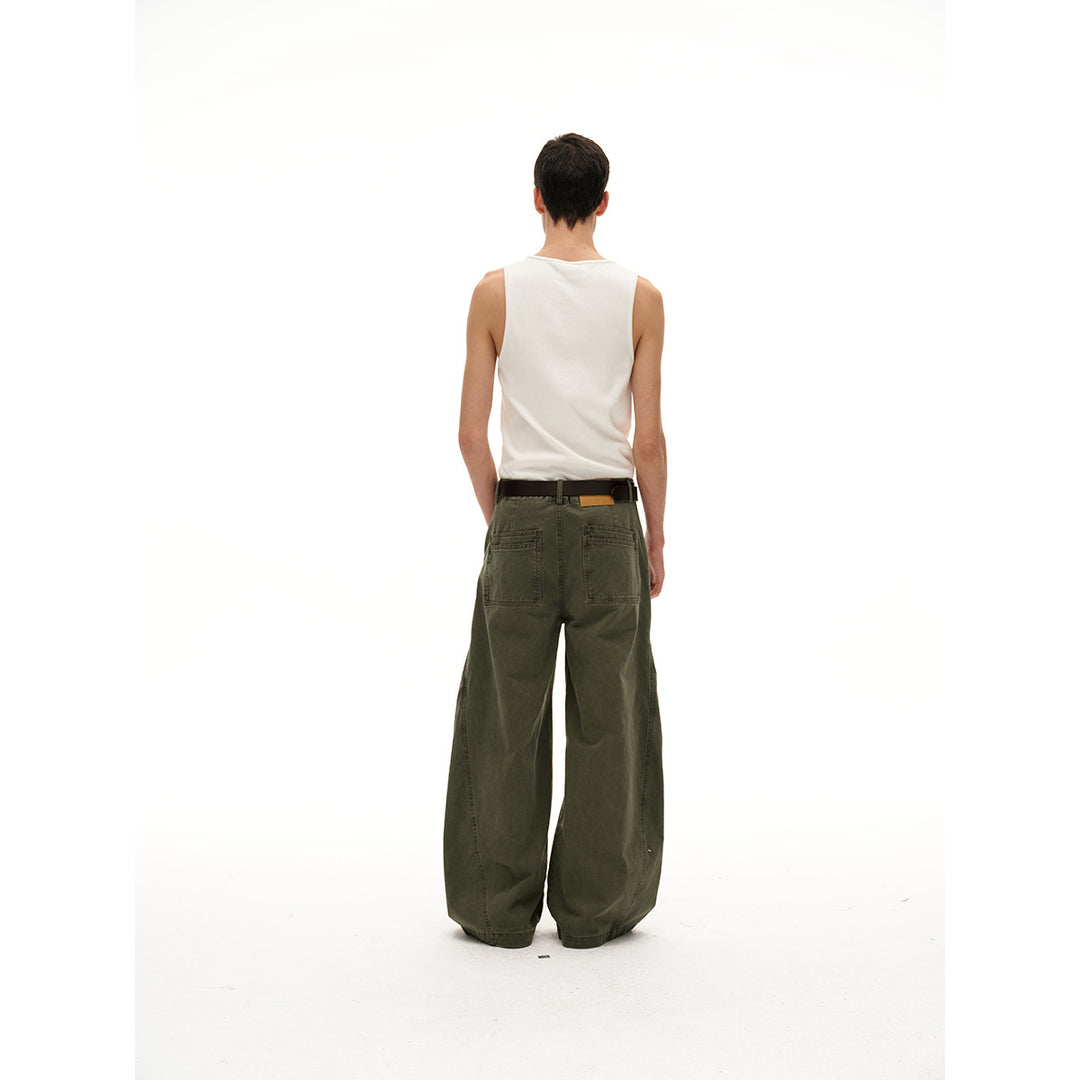 Women's Wide High-Waist Cargo Pants in Vintage Workwear Look with Patch Pockets and Fringe Details Mune Fashion