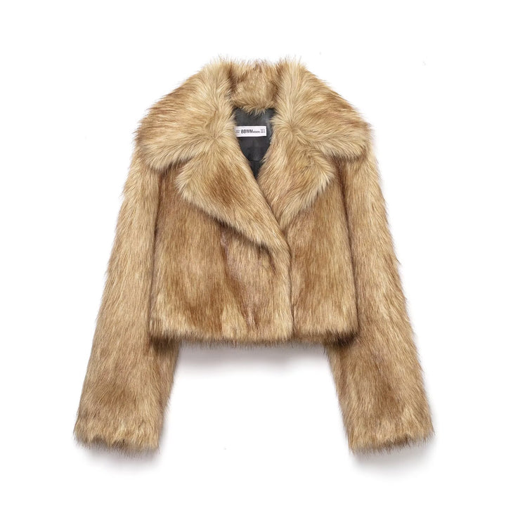 Women Short Oversized Faux Fur Bolero with Wide Shawl Collar Mune Fashion