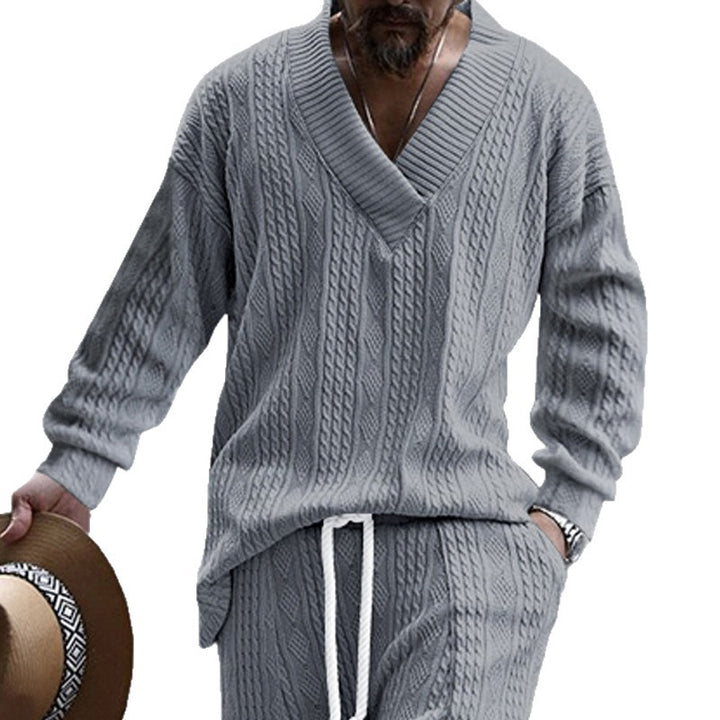 Men's Oversize Cable Knit Sweater with Deep V-Neck Mune Fashion