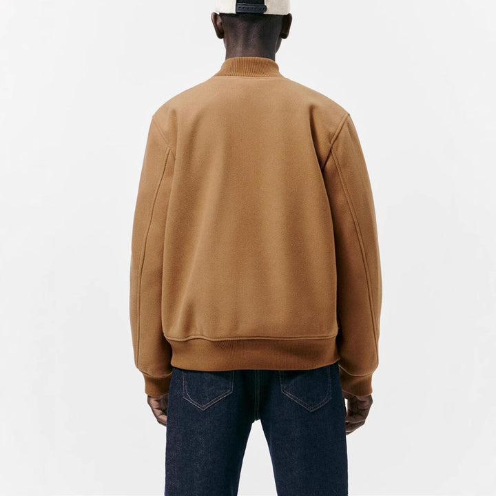 Men's bomber jacket made of wool blend in boxy cut with concealed snap button placket and ribbed cuffs Mune Fashion