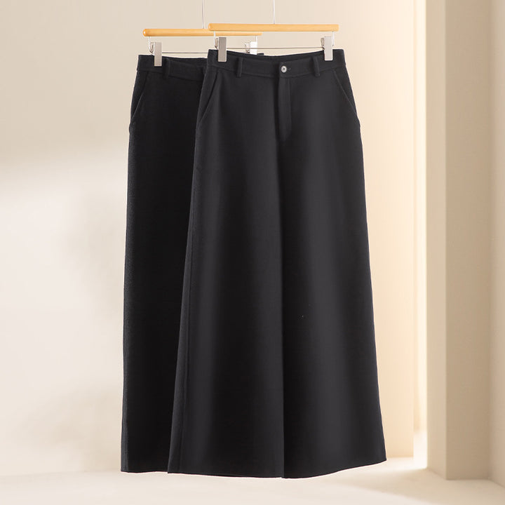 Women's Wide Wool Trousers with High Waist and Pockets Mune Fashion