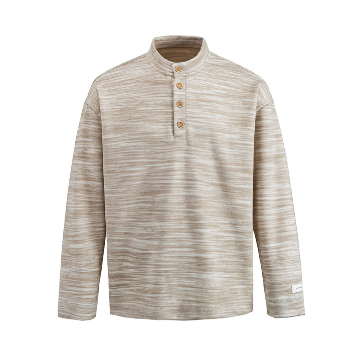 Men's Structured Henley Knit Sweater with Stand-Up Collar and Mélange Texture Mune Fashion