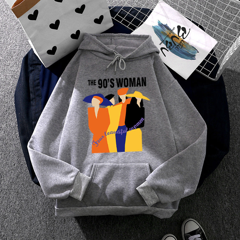 Women's oversized hoodie with 90s illustration print, brushed fleece, and kangaroo pocket Mune Fashion