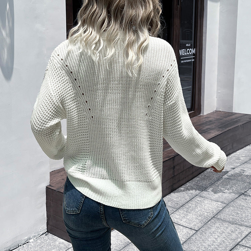 Women's Lightweight V-Neck Knit Sweater with Texture Mix and Relaxed Oversize Fit Mune Fashion