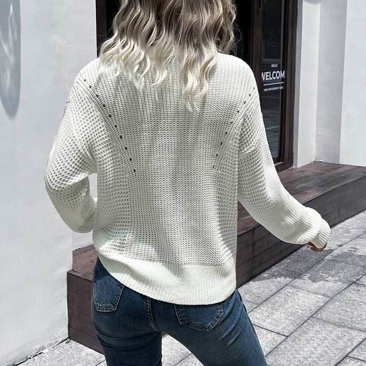 Women's Lightweight V-Neck Knit Sweater with Texture Mix and Relaxed Oversize Fit Mune Fashion