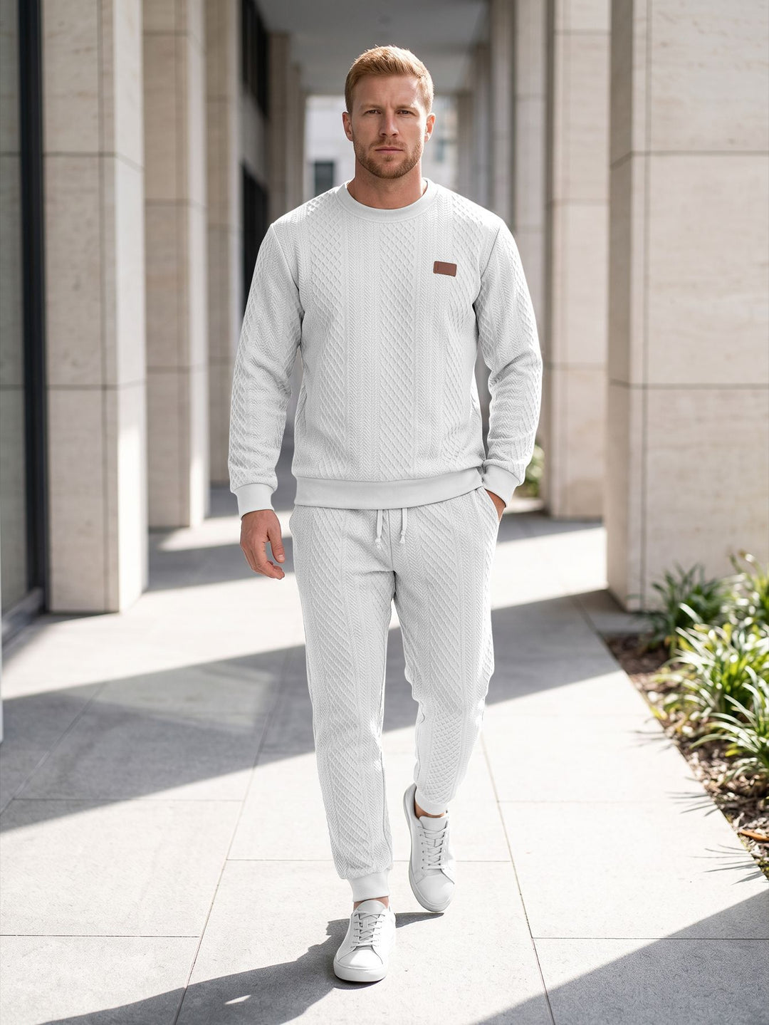 Men's Structured Knit Tracksuit with Round Neck and Drawstring Mune Fashion