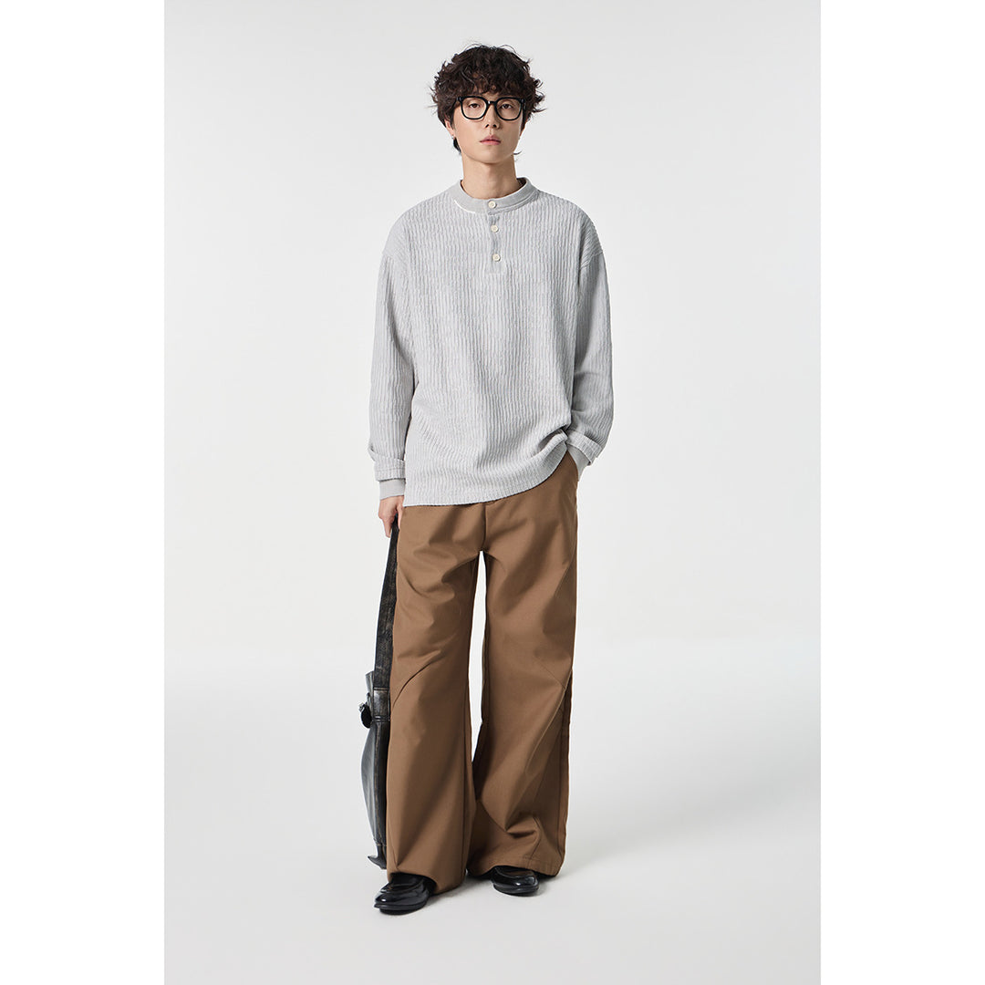 Unisex Ribbed Oversized Henley Sweater with Button Placket Mune Fashion