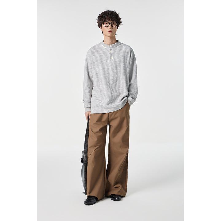 Unisex Ribbed Oversized Henley Sweater with Button Placket Mune Fashion
