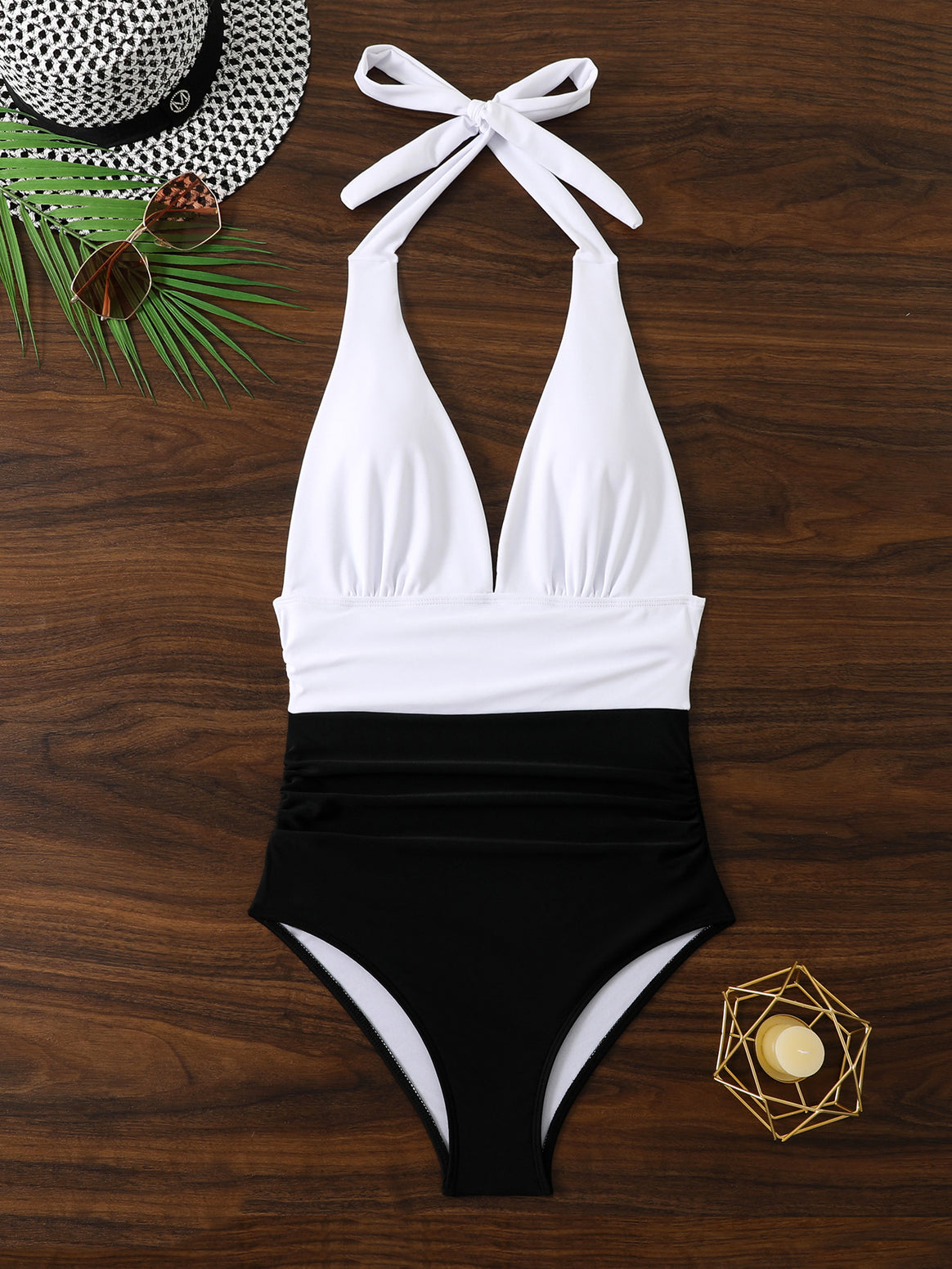 Ladies One-Piece Swimsuit with Deep V-Neck and High Waistband Mune Fashion