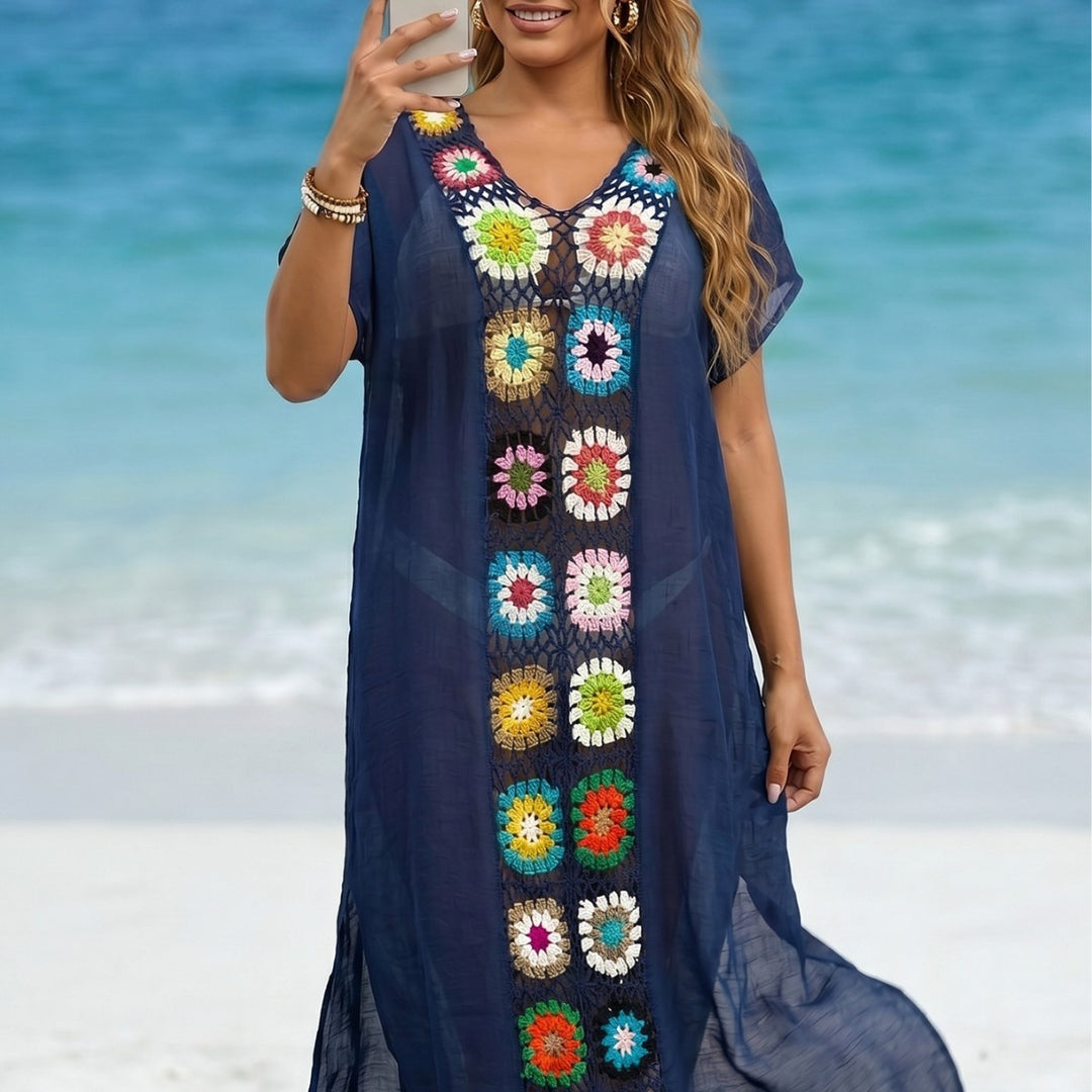 Women's Crochet Beach Kimono with Floral Patchwork Design Mune Fashion