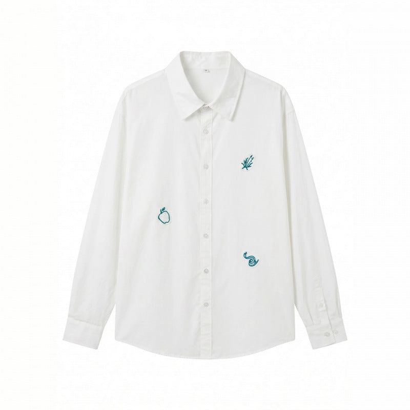 Unisex Embroidered Oversized Shirt made of Cotton Blend with Button Placket and Subtle Motif Embroidery Mune Fashion