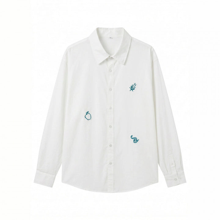 Unisex Embroidered Oversized Shirt made of Cotton Blend with Button Placket and Subtle Motif Embroidery Mune Fashion