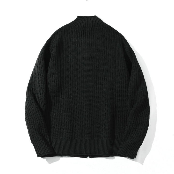 Unisex Structured Zip Sweater with High Ribbed Collar and Purl Pattern Mune Fashion