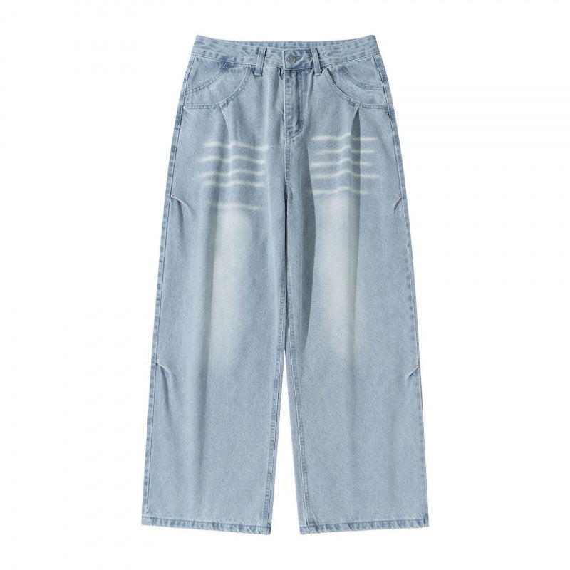 Women's Wide High-Waist Jeans in Vintage Denim with Used Effect Mune Fashion