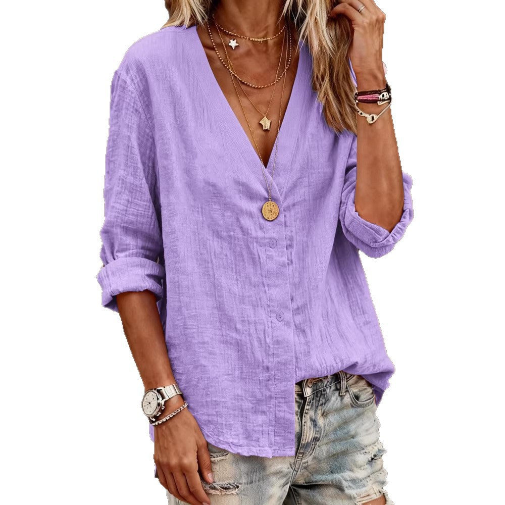 Ladies Lightweight V-Neck Blouse made of breathable material Mune Fashion