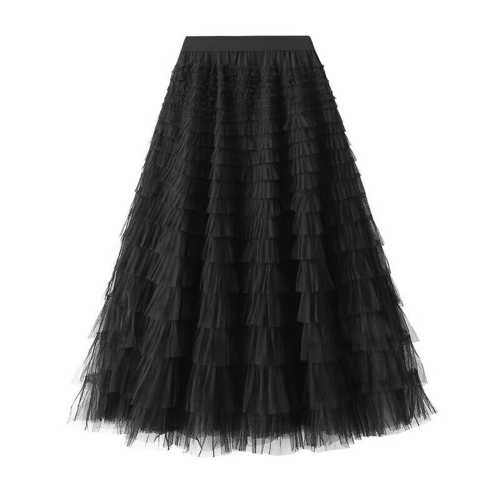 Women's layered tulle midi skirt with elastic waistband and ruffles Mune Fashion