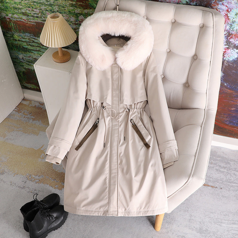Women nan tailored winter parka with wide artificial fur collar and drawstring waist Mune Fashion
