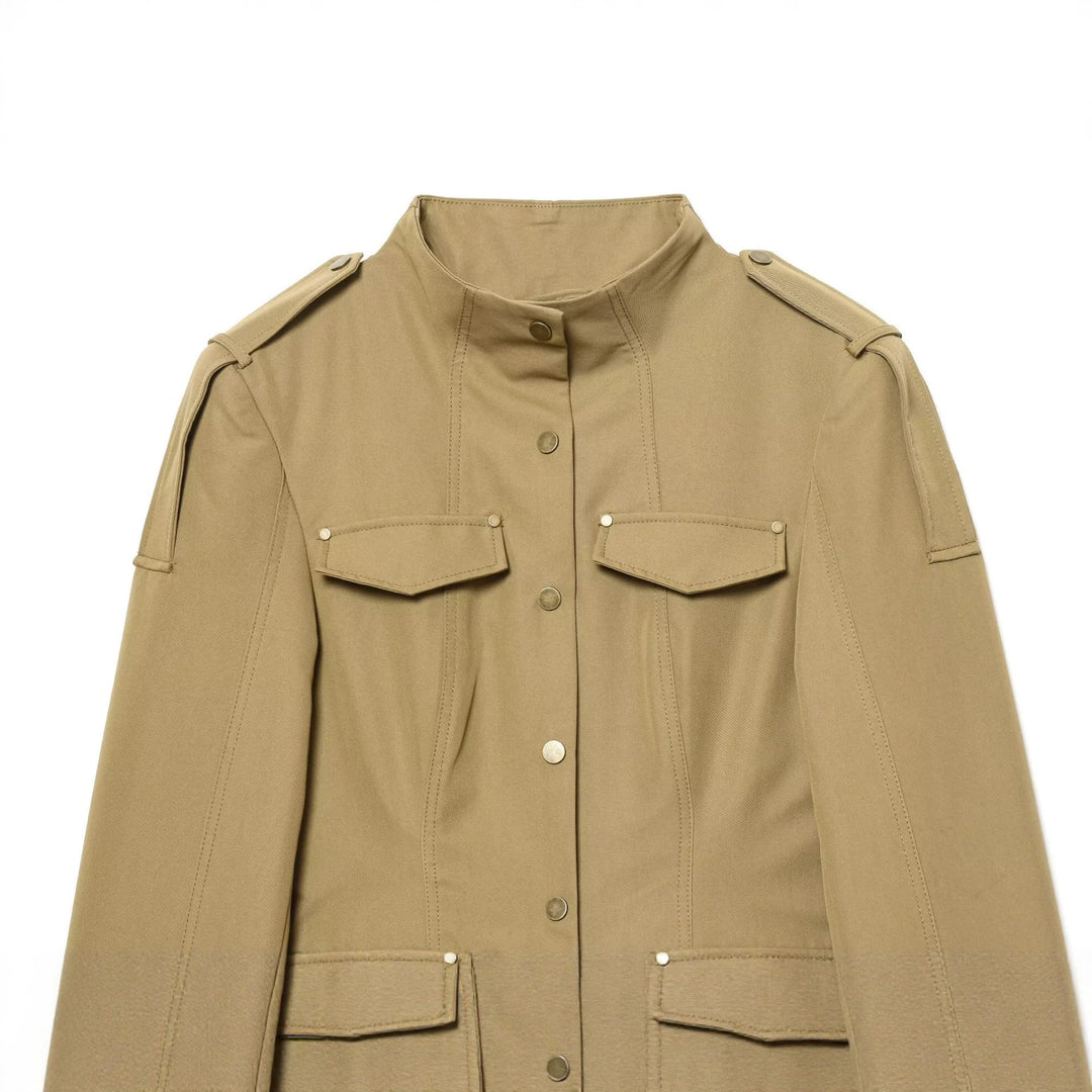 Women’s utility jacket with stand-up collar, flap pockets and shoulder epaulettes Mune Fashion