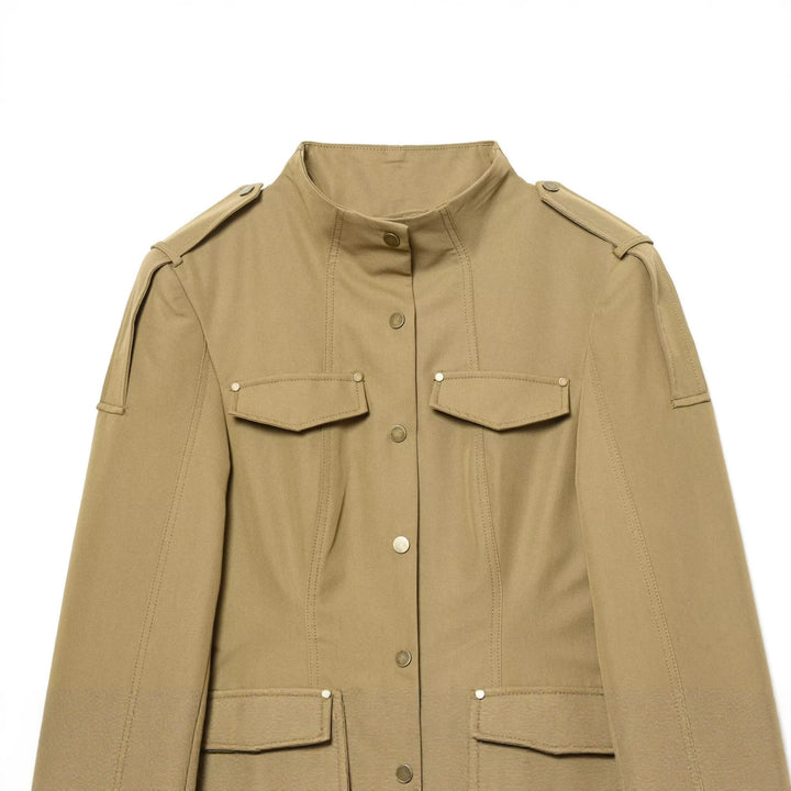 Women’s utility jacket with stand-up collar, flap pockets and shoulder epaulettes Mune Fashion