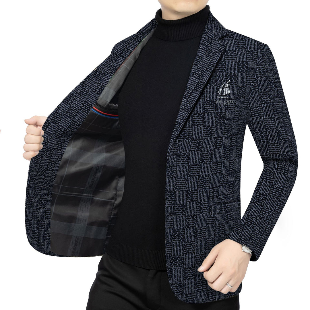 Men's patterned blazer in fine-knit wool blend with subtle logo embroidery Mune Fashion