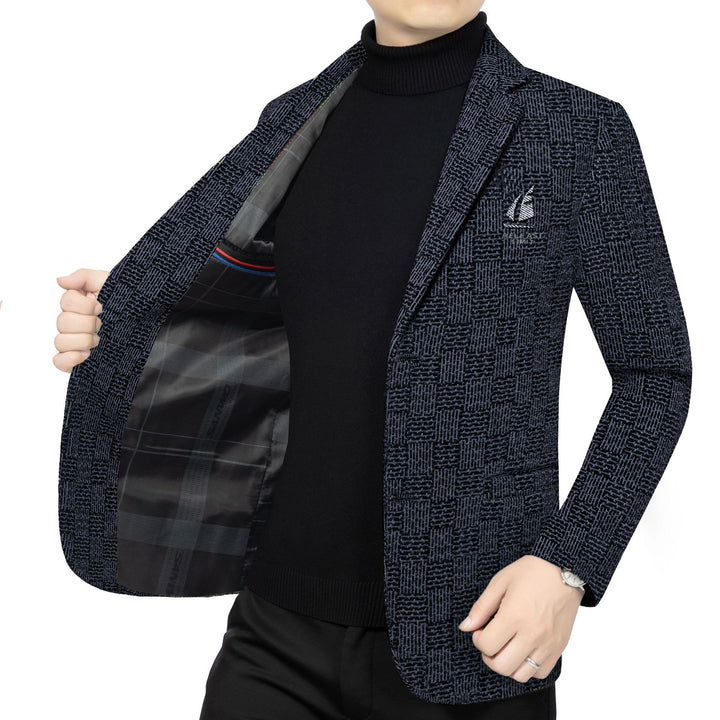Men's patterned blazer in fine-knit wool blend with subtle logo embroidery Mune Fashion