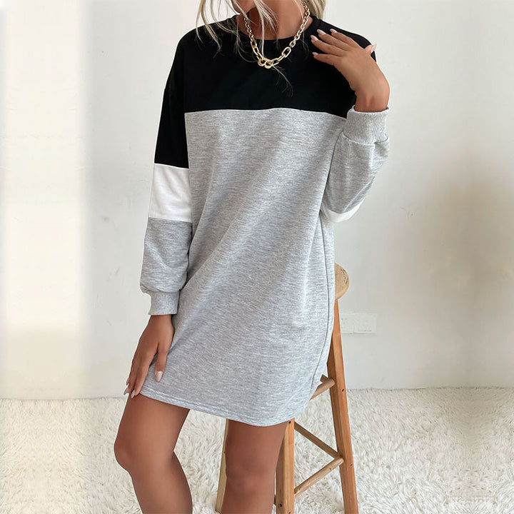 Women's short-cut colorblock sweatshirt dress made from cotton blend with round neckline Mune Fashion