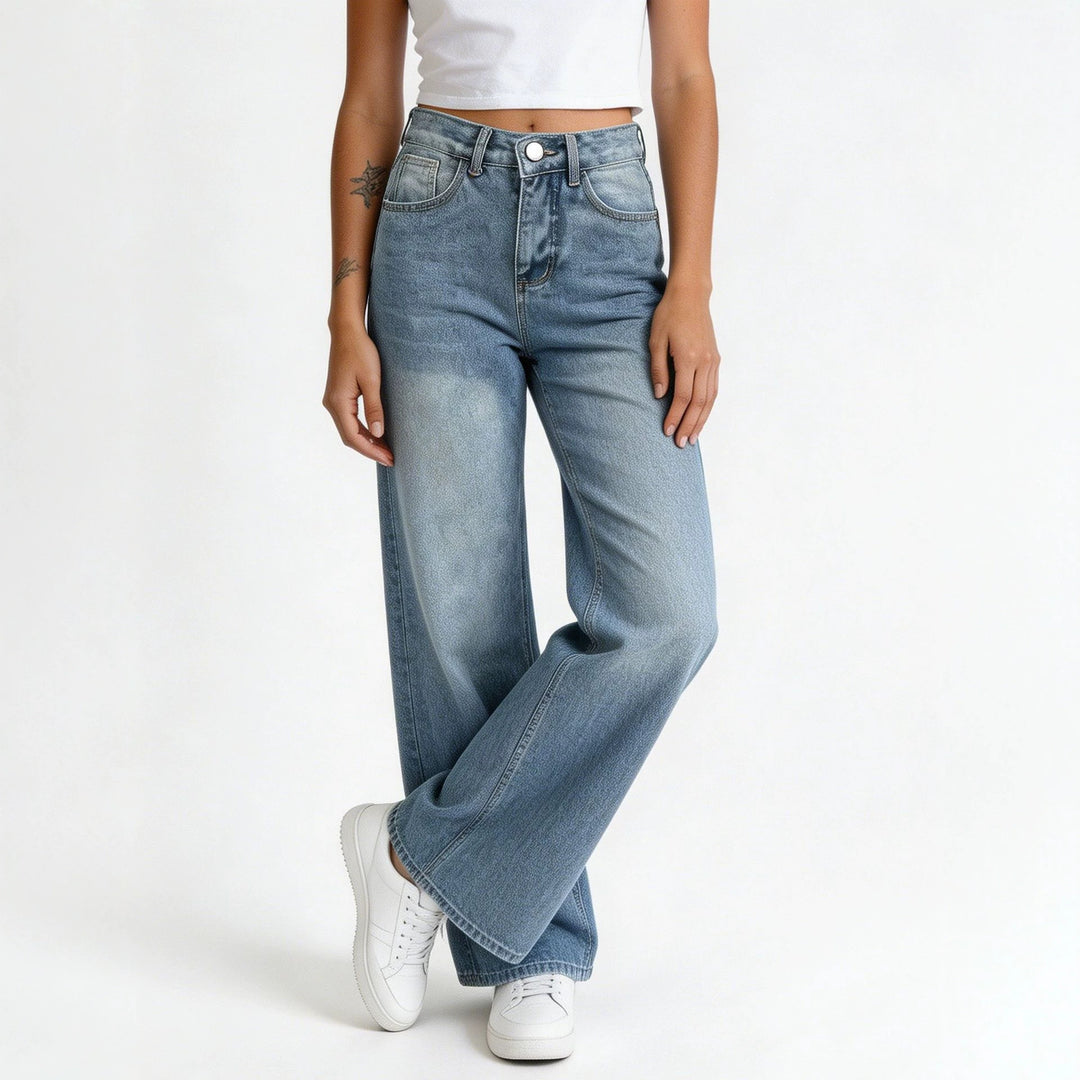 Women's high-waisted Palazzo jeans with extra wide leg and tailored cut Mune Fashion