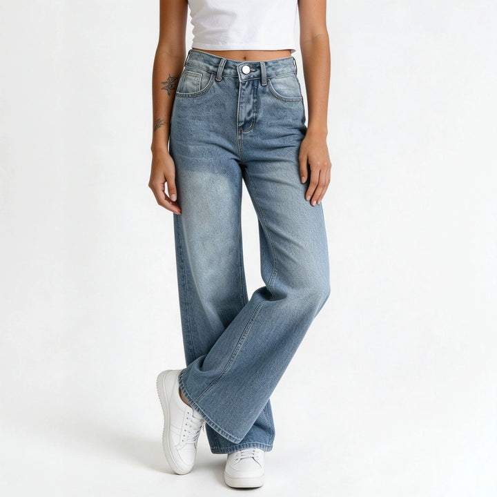 Women's high-waisted Palazzo jeans with extra wide leg and tailored cut Mune Fashion