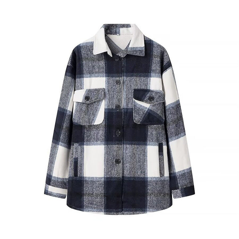Women's Checked Transition Shacket made of soft Flannel with Attached Chest Pockets Mune Fashion