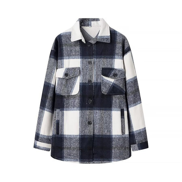 Women's Checked Transition Shacket made of soft Flannel with Attached Chest Pockets Mune Fashion