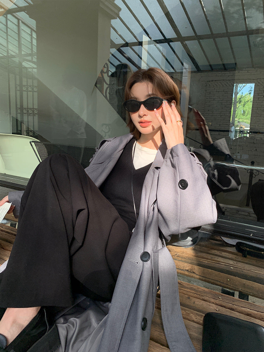 Women’s Long Trench Coat in Oversize Look with Belt and Shoulder Patches Mune Fashion
