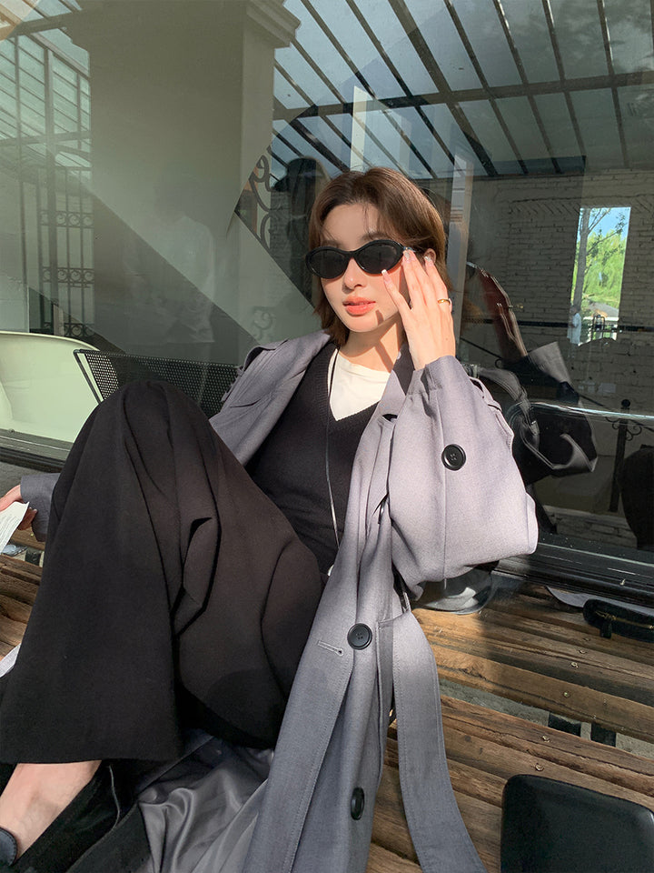 Women’s Long Trench Coat in Oversize Look with Belt and Shoulder Patches Mune Fashion