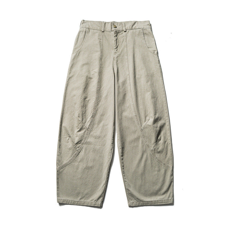 Men's Loose Workwear Pants with Elastic Waistband and Curved Seam Panels Mune Fashion