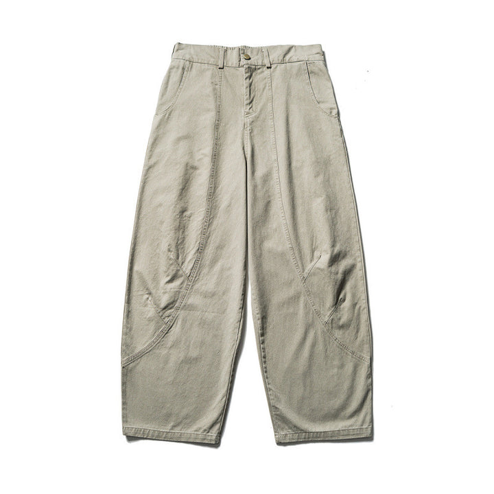Men's Loose Workwear Pants with Elastic Waistband and Curved Seam Panels Mune Fashion