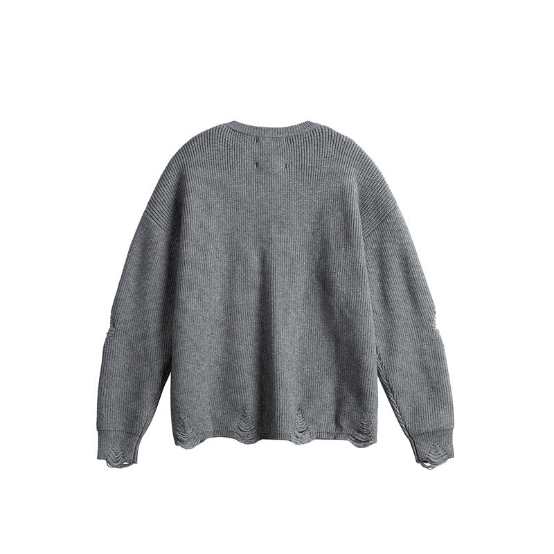 Unisex Oversize Knitted Sweater with Destroyed Details and Statement Print Mune Fashion
