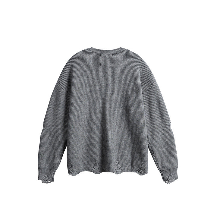 Unisex Oversize Knitted Sweater with Destroyed Details and Statement Print Mune Fashion