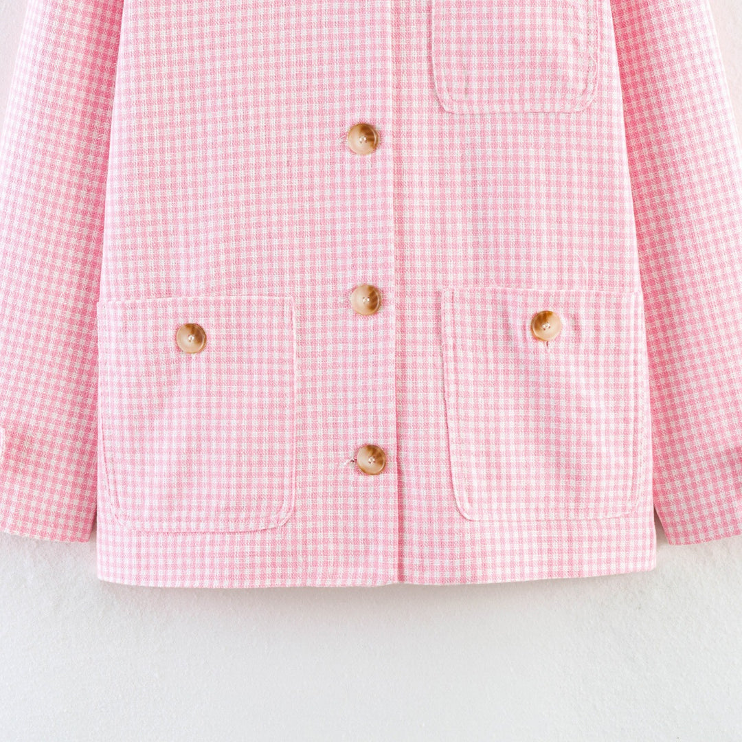Women's Boxy Transitional Jacket with Check Pattern, Shirt Collar and Patch Pockets Mune Fashion