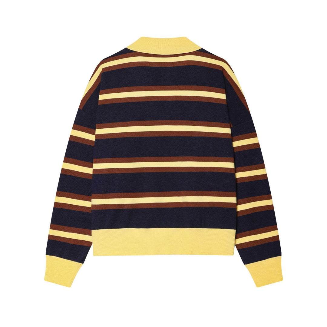 Women's striped polo knitted sweater with wide ribbed hem Mune Fashion