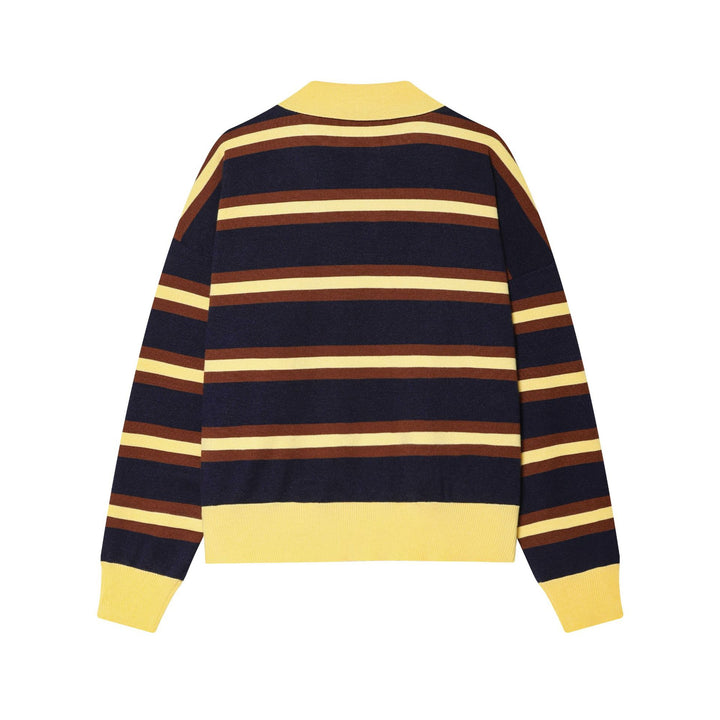 Women's striped polo knitted sweater with wide ribbed hem Mune Fashion