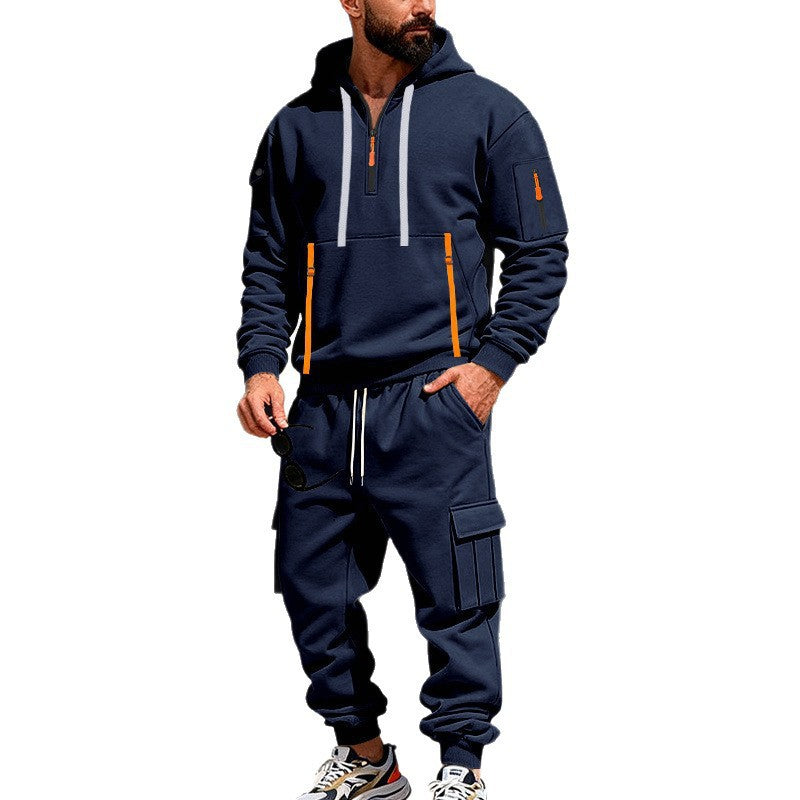 Men's urban hoodie cargo set with hidden zippers, multiple pockets, and elastic hem Mune Fashion