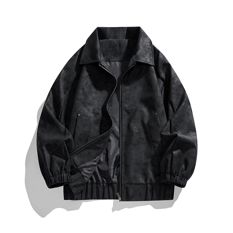 Men's faux velvet bomber jacket in oversized boxy cut with two-way zipper & elastic hem Mune Fashion
