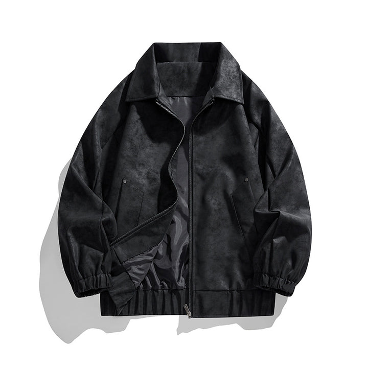 Men's faux velvet bomber jacket in oversized boxy cut with two-way zipper & elastic hem Mune Fashion
